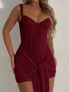 Onicee 夏季连衣裙，酒红色，优雅蕾丝吊带裙，时尚优雅派对礼服，适合情人节、约会、聚会、派对、旅行、度假、海滩等场合。 - 酒紅色 - 查看 1