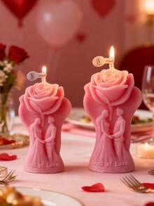 1pc Valentine's Day Rose Couple Aromatherapy Candle For Ins Creative Decoration Romantic Wedding Arrangement Holiday Gift Handmade Soy Candle - Multicolor - View 3