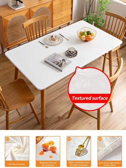 1 pièce Nappe élastique rectangulaire, imperméable et résistante aux graisses, en matériau PU beige , durable et facile à nettoyer. Convient pour table à manger, traiteur, fête et jardin extérieur