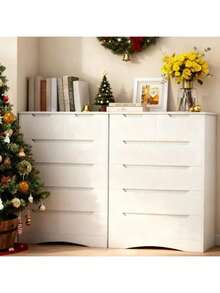 6 Drawer Dresser, Vanity De Maquillaje  With Large Storage  Furniture , Dresser For Bedroom With Embedded Handle, Tall Dresser And Organizer With Anti-Tripping, Wooden Dresser Cabinet For Office, Living Room, Entryway, Room Decor, White, Christmas - 白色 - 查看 11