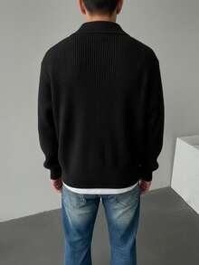 Men's Fashionable 7-Zipper Collar Long Sleeve Sweater, Autumn/Winter - Black - View 3