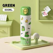 1pc 500ml Stainless Steel Insulated, Spring-Loaded, Dual-Drink Mug Features A Cute Cartoon Print, Making It Fun, Exquisite, And Suitable For Everyday Drinking Needs. It's Suitable For Various Scenarios Including Office, Home, Travel, And Outdoor Activities, And Is Perfect For Personal Use, As A Gift, Birthday Present, Or Holiday Present. It Keeps Drinks Hot Or Cold.