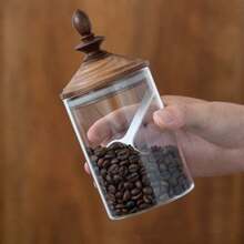 Black Walnut Lid Coffee Bean Storage Canister, Glass Storage Jar With Wooden Lid, Airtight, Moisture-Proof, Sealed Storage Jar, High Borosilicate Glass Jar, Kitchen Storage Canister, Food Storage Jar, Suitable For Coffee Beans, Peanuts, Soybeans, Mung Beans, Brown Sugar, Storage - Multicolor - View 4