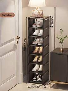 1pc Black 3/4/5/6/7 Tier Shoe Rack, Multi-Layer Home Minimalist Shoe Cabinet, Dustproof Shoe Box, High Capacity Indoor Home Shoe Organizer