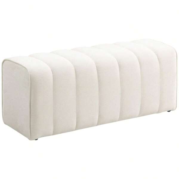 Banco moderno para quarto HOMCOM, banco estofado com estrutura de madeira, suporta até 220 kg, apoio para os pés, branco creme. Disponível no site.
