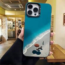 Cubierta de telefono con borde duro para iPhone 14 Pro Max en color azul con estampado de playa tropical y sombrilla para uso diario y vacaciones - Blanco - Ver 4