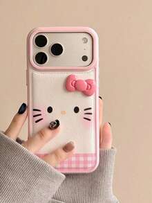 Sanrio 3D蝴蝶结 Hello KT 可爱卡通 - 可爱蝴蝶结设计，兼容苹果 17/17Air/17Pro/17Promax、16/16Plus/16Pro/16Promax、15/15Plus/15Pro/15Promax、14/14Plus/14Pro/14Promax、13/13Pro/13Promax、12/12Pro/12Promax、11/11Pro Max，防尘，高性价比，热门超热气泡皮革纹理防震保护壳 - 粉色 - 查看 1