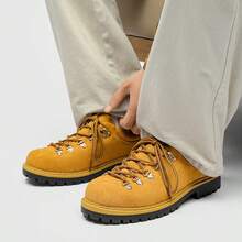 Men's Leather Shoes, Niche Design Retro Men's Shoes, Japanese Retro Old Money Style Casual Work Boots, French Derby Shoes - Yellow - View 4