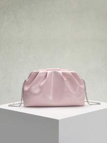 1 Stück skulpturaler Stil Tasche Herbst/Winter Neu Hochwertige rosa Ölleder PU Clutch Tasche, einfarbiger minimalistischer Stil Damen Handtasche, europäisch-amerikanische Mode gefaltete Tasche, minimalistischer Damen Clutch Tasche mit Schulterkette - Pink - Übersicht 3