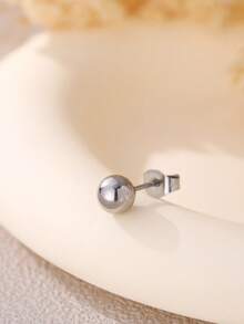 2 piezas Pendientes de bola lisa de acero inoxidable para hombres - Plateado - Ver 4
