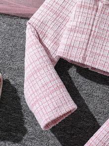 女童优雅甜美粉色条纹长袖外套和吊带连衣裙套装，适合宴会和派对，春秋季穿着 - 粉色 - 查看 4