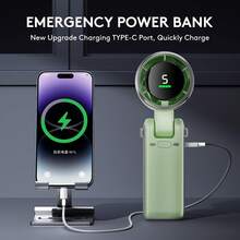 Portable Handheld Mini Fan, Foldable Powerful Winds Turbo Fan, 10000mAh Battery & 50000RPM Speed, USB Rechargeable Personal Fans With 5 Speed, Digital Display For Women Men Travel Camping Outdoor - 薄荷綠 - 查看 4