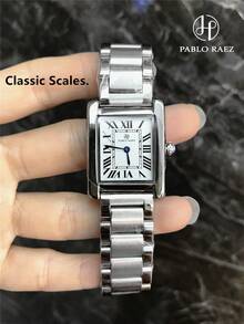 Pablo Raez A Single-Piece Classic Women's Watch Set, Featuring High-Quality Stainless Steel Silver, An Original Charming And Luxurious Dress Watch, An Elegant New Vintage Women's Watch, A Beautifully Designed Rectangular Quartz Watch, A Stylish White Dial, A High-Quality Popular Square Women's Wristwatch, 50-Meter Water Resistance, - Silver - View 15
