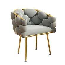 Silla de espejo con cojín de espuma de alta rebote, marco de metal, 76 pulgadas, estilo glam, elegantes detalles dorados, altura total aproximadamente 76 pulgadas, asiento de espejo | Apariencia lujosa | Cojín de alta elasticidad - Gris Claro - Ver 8