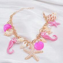 1pc Bohemian Style Pearl & Seastar Anklet, Boho Summer Beach Shell Anklet Foot Jewelry - Yellow Gold - View 6