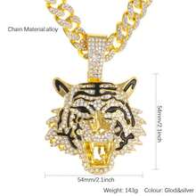 1PC Fashion Pop Punk Rock Full Rhinestone Tiger Head Pendant Hip Hop Style Necklace Ornament Men's - 金老虎頭吊墜項鍊 - 查看 7
