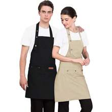 New 2 Piezas Delantales para Mujeres Hombres Barbacoa Chef Cocina Resistente Poliéster Delantal de Cocina Ajustable con Bolsillos para Parrilla Unisex Hornear Pintura Arte Estilista - NegroBlanco - Ver 2