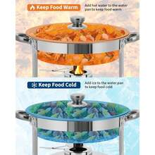 mteryoing Chafing Dishes For Buffet Set Of 2/4/6, 5 QT Round Buffet Servers And Food Warmer Set With Glass Lid, Holder & Drip Tray, Stainless Steel Chafers For Catering Parties Wedding Banquet - 4 件裝 - 查看 4