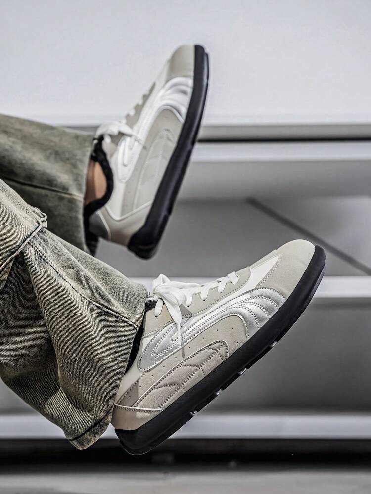 Shoes 男士时尚复古休闲厚底运动鞋，保暖内里，适合跑步 - 灰色 - 查看 6