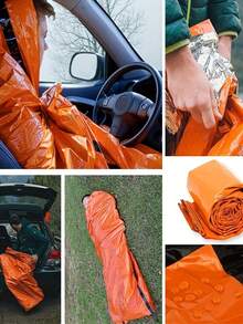 Portable Emergency Sleeping Bag, Survival Shelter Bag, Polyester Film Insulated Emergency Blanket, Lightweight Portable Shelter, Suitable For Camping, Hiking, Outdoor Activities, Backpacking, Outdoor Enthusiasts, Disaster Preparedness, Winter Sleeping Bag - Orange - View 2