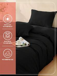 2/3件套纯色被套套装，床上用品，超柔软抗起球，亲肤透气，四季皆宜，可机洗，时尚卧室/婚礼装饰，多种尺寸可选，不含被芯和枕芯，家居必备，带拉链，卧室装饰，送父母/朋友的礼物，黑色 - 黑色 - 查看 8