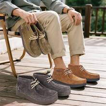 urtesico بوت جلدية عالية الكاحل للرجال، خياطة يدوية، بوت عمل كاجوال، سطح جلدي ناعم وسميك، متينة ومقاومة للبلى، تصميم كلاسيكي رجعي، مناسبة للعمل واللبس اليومي - بني فاتح - مشاهدة 7