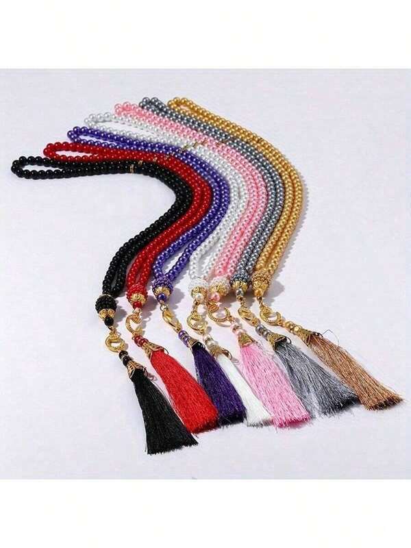 1 pièce/6 pièces Perles de prière islamiques, 99 perles en verre faux perle sur fil pour le culte musulman et le bracelet de louange arabe