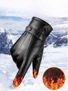 1 Pair High-Quality Faux Leather Winter Warm Gloves, Touchscreen Sensitive, Thermal Lined For Warmth, Windproof, Waterproof, Anti-Slip, Lightweight, Suitable For Men And Women, Ideal For Cycling, Motorcycling, Commuting In Cold Weather - Multicolor - View 2