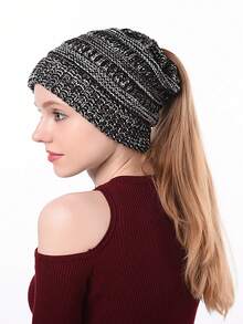 1顶新款欧美针织马尾辫开口帽，多功能保暖时尚女式户外帽 - 1pcs - 查看 16
