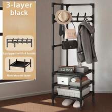 3-Tier Metal Structure Corner Protector With Hooks - Fashionable Storage, Suitable For Bedroom And Living Room, Painted Surface, Independent Design, Perfect For Jackets, Hats And Accessories, Room Decor