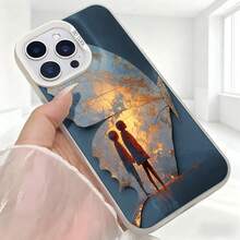 Cubierta de telefono con borde duro para iPhone 15 Pro Max Azul Oscuro con estampado de mariposa y silueta de pareja en atardecer Para uso diario en cafeterias y salones - Blanco - Ver 5