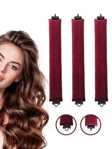 3件套发卷套装，缎面免加热卷发器套装 - 发卷、头带式卷发器和电卷发器，可佩戴过夜，高回弹橡胶填充，触感柔软，是圣诞节、生日、情人节的完美礼物，美发造型工具和发饰