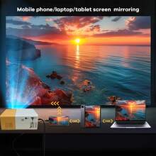 Proyector portátil 1080P con altavoces estéreo incorporados, corrección de distorsión trapezoidal, control remoto, compatible con múltiples dispositivos, proyector de cine en casa y al aire libre para mejorar tu experiencia de películas, TV y juegos