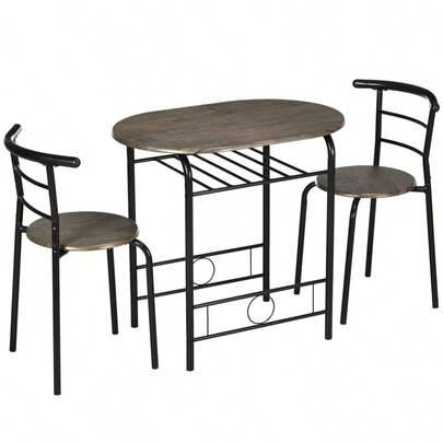 HOMCOM Bistroset Eettafel Keukentafel met stoelen, 1 tafel, 2 stoelen, 80 x 53 x 74,5, Zwart