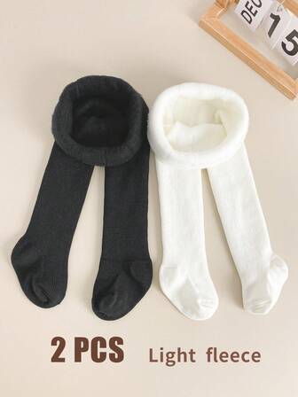 2 piezas Medias para niños Mallas para bebés y niños pequeños Medias para niñas Medias que aumentan el calor para niños: Forro térmico, sólido/a rayas, perfecto para temporadas frías