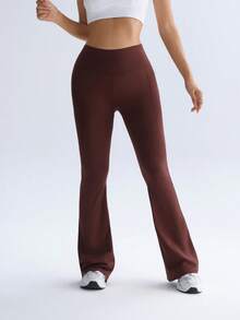 Elegant Winter Flare Pants, Slimming And Lifting, Elongating Leg Lines, Stretchy Fitted Cut, Suitable For Conservative Commuting Wear. Exquisite High-Waisted Design, Shaping And Fitting, Flare Leg Style Elongates Legs. Women's Winter High-Waisted Flare Pants - Brown - View 5
