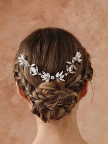 Pente de cabelo de noiva com pérolas artificiais e strass (1 peça), acessório de cabelo artesanal simples e versátil para mulheres, ideal para o Dia dos Namorados e casamentos. - Prata - Ver 7