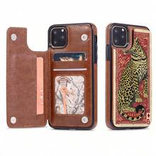 Funda tipo cartera Leopard Queen adornada con artísticos motivos de diamantes y una elegancia regia, apta para iPhone 16e, 16, 15, 14 Plus, 13, 12, 11 Pro Max, SE, 2022, 7, 8 Plus, X, XR, XS Max. Incluye tarjetero y doble cierre magnético. Funda protectora duradera. - Marrón - Ver 3