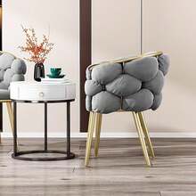 Silla de espejo con cojín de espuma de alta rebote, marco de metal, 76 pulgadas, estilo glam, elegantes detalles dorados, altura total aproximadamente 76 pulgadas, asiento de espejo | Apariencia lujosa | Cojín de alta elasticidad - Gris Claro - Ver 6