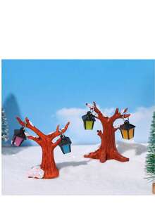 Decoração de Paisagem em Miniatura que Brilha no Escuro, Ornamento Pequeno com Iluminação de 7 Cores, Artesanato Criativo de Resina Árvore de Neve Decoração de Natal, Lâmpada Luminosa com Suporte de Árvore