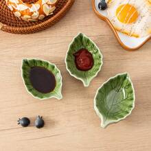 4/6个1.35盎司叶形陶瓷蘸酱碗，绿色叶子小碟，酱油碟，厨房装饰，迷你开胃菜碟，适用于盛放酱油、寿司、调味品和小吃 - 彩色 - 查看 4