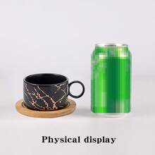 4pcs/Set Ceramic Marble Coffee Cup Set With Gold Rack, Including 4 Cups, 4 Saucers, 4 Spoons, Available In Mint Green, 180ml Capacity, Suitable For Cappuccino, Latte, And Americano