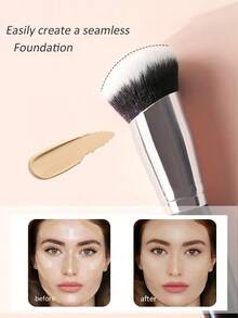 1 pieza Brocha para base de maquillaje en polvo, brocha para base de maquillaje líquido, ultra suave, herramienta de maquillaje profesional, adecuada para maquillaje facial diario - Plateado - Ver 4
