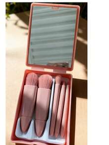 5件套便携迷你化妆刷套装（带镜子），专业美容工具，柔软纤维刷毛，包含眼影刷，塑料材质，带镜子，无需用电，无羽毛，适合室内外使用，送礼佳品，旅行必备。 - 彩色 - 查看 3