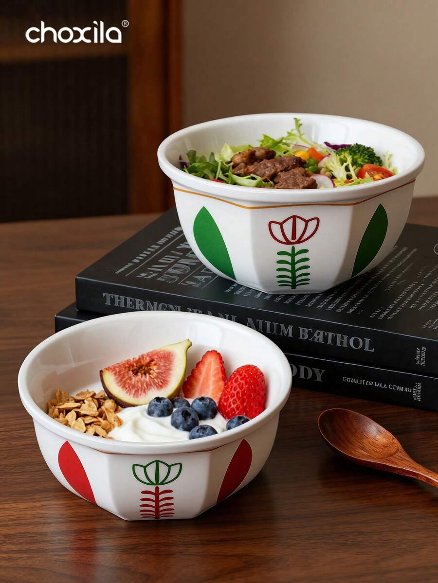 choxila 1个陶瓷甜点碗，坚果碗，零食碗，水果托盘，餐盘，盛菜盘，姜黄花卉图案，沙特风格设计，节日礼物，节日派对用品，适用于家庭聚会、下午茶、酒店、办公室、斋月派对用品 - 甜點碗 - 查看 1