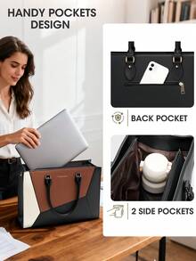 Waterproof Laptop Tote Bag For Women: 15.6 Inch Large Work Bag For Teachers & Office Professionals, Business Computer Briefcase With Organizer Pockets - Đen, nâu và trắng - Xem 4