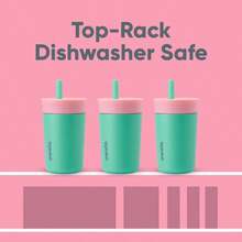 HAWT  Insulation Stainless Steel Tumbler With Spill Resistant Flexible Straw Easy To Clean Water Bottle Great For Travel Dishwasher  12 Oz Pink And Teal Real Cool Fish - PinkTeal - 查看 5