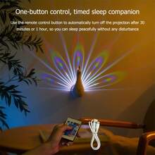 مصباح إضاءة جداري ديكوري بتأثير طاووس، يعمل بالبطارية وبإمكانية الشحن عبر USB، بأضواء ملونة متعددة الألوان، يخلق جوًا حميميًا ومريحًا، مناسب للغرفة النوم والمكتب والمطعم، هدية رومانسية مثالية