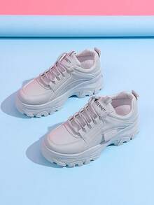 女士厚底透气白色运动鞋，时尚百搭休闲运动鞋，学生白色厚底鞋，女士黑色系带防水真皮大码鞋