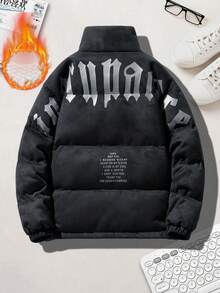 Casaco Acolchoado de Gola Alta para Homens no Inverno, Tecido de Camurça e Pelúcia - Desafia o , Textura Macia e Confortável, Design de Gola Alta, Quente para Atividades ao Ar Livre e Uso Casual Diário